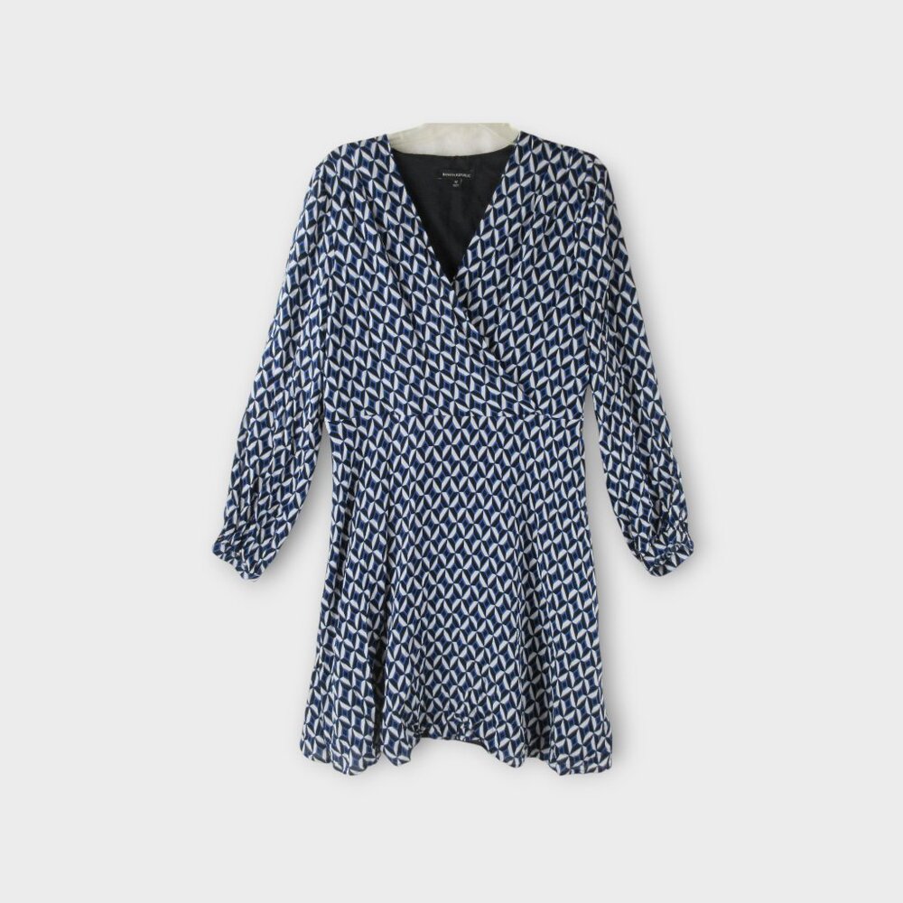 Banana Republic Navy & White Geometric Wrap Dress